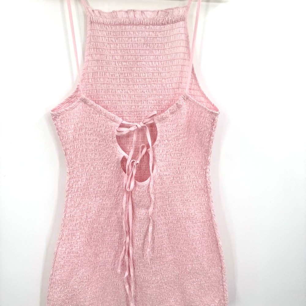 Free People Lyla Smocked Mini Dress‎ Women's M Pink Cross Tie Back - Picture 5 of 11
